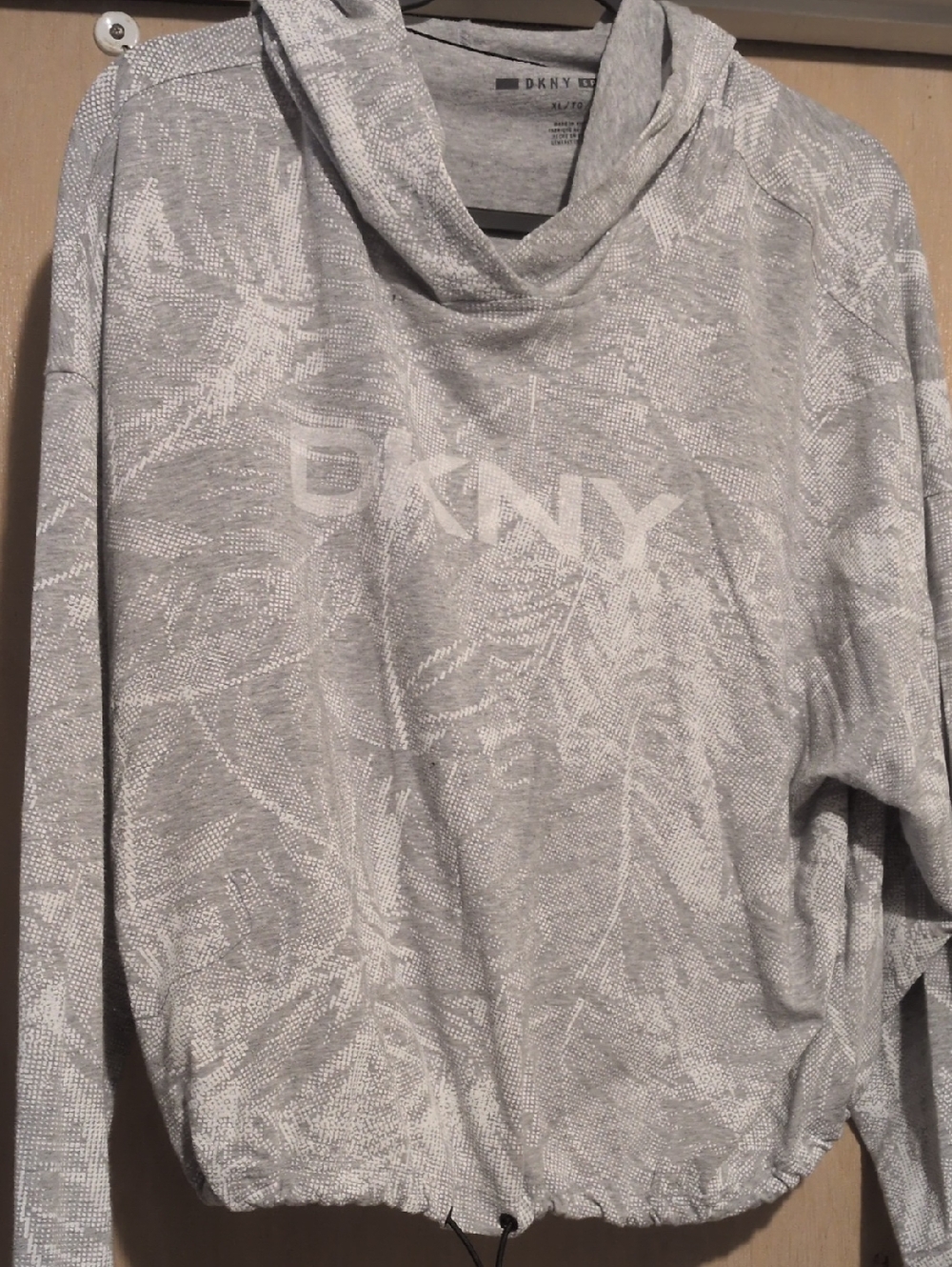 DKNY Light Gray Womens Turtleneck Pullover with Subtle Leaf Motif